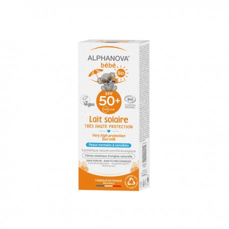 Lait solaire BÉBÉ BIO très haute protection Indice 50+ - ALPHANOVA SUN